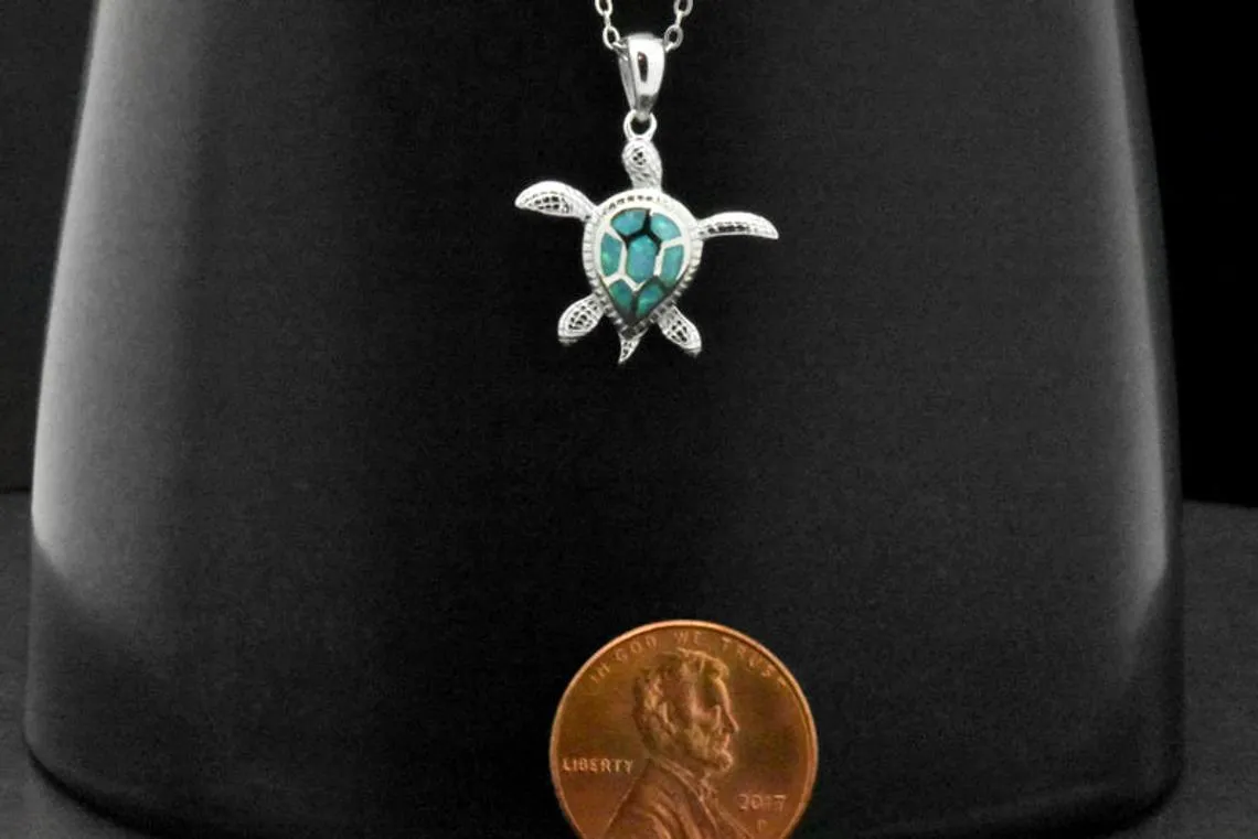 Sterling Silver Blue/Green Opal Turtle Salt Life Pendant Necklace