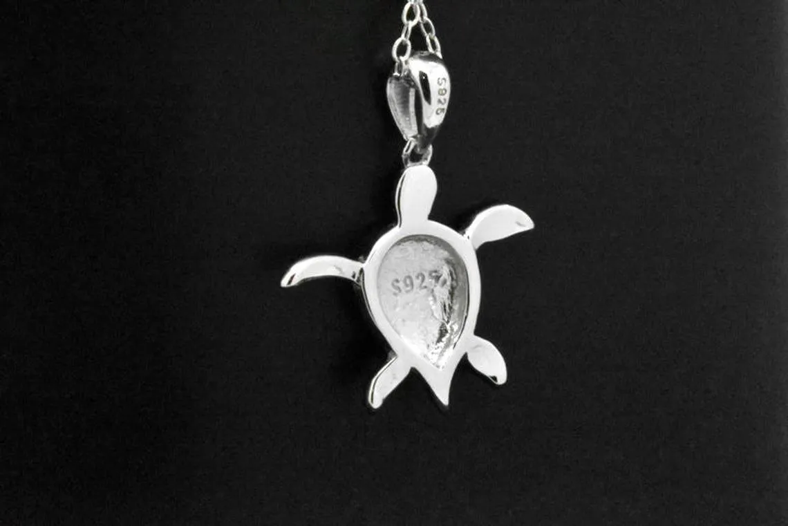 Sterling Silver Blue/Green Opal Turtle Salt Life Pendant Necklace