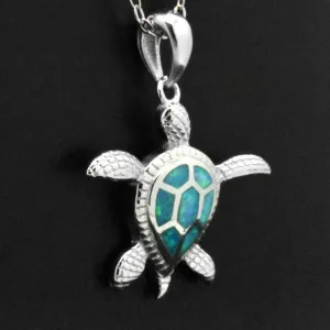 Sterling Silver Blue/Green Opal Turtle Salt Life Pendant Necklace
