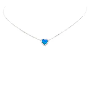 Sterling Silver CZ &  Opal Heart Pendant Necklace