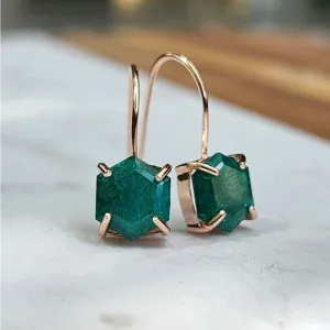 The Ashera - Hexagon Natural Emerald Dangle Earrings