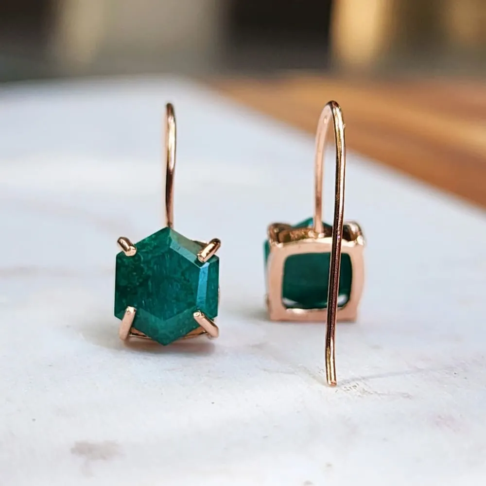 The Ashera - Hexagon Natural Emerald Dangle Earrings