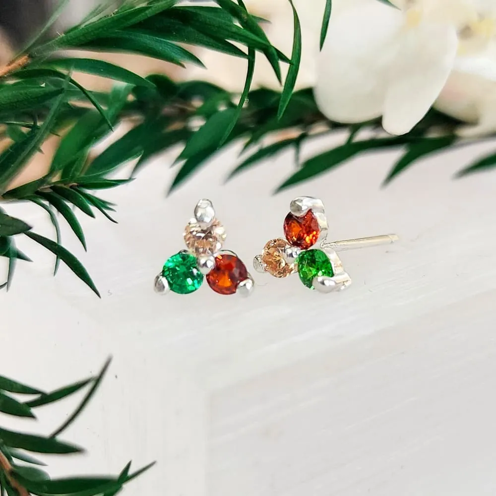 Tri-Cluster Gemstone Studs