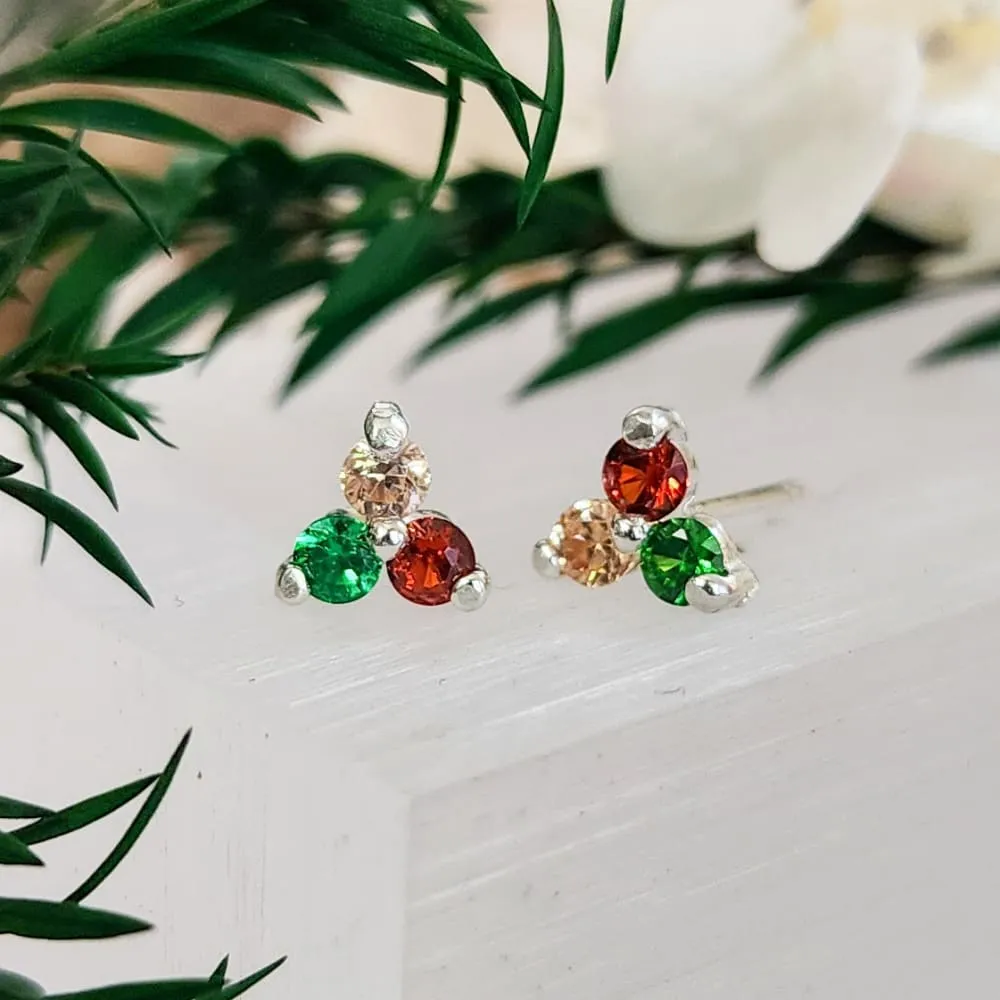 Tri-Cluster Gemstone Studs