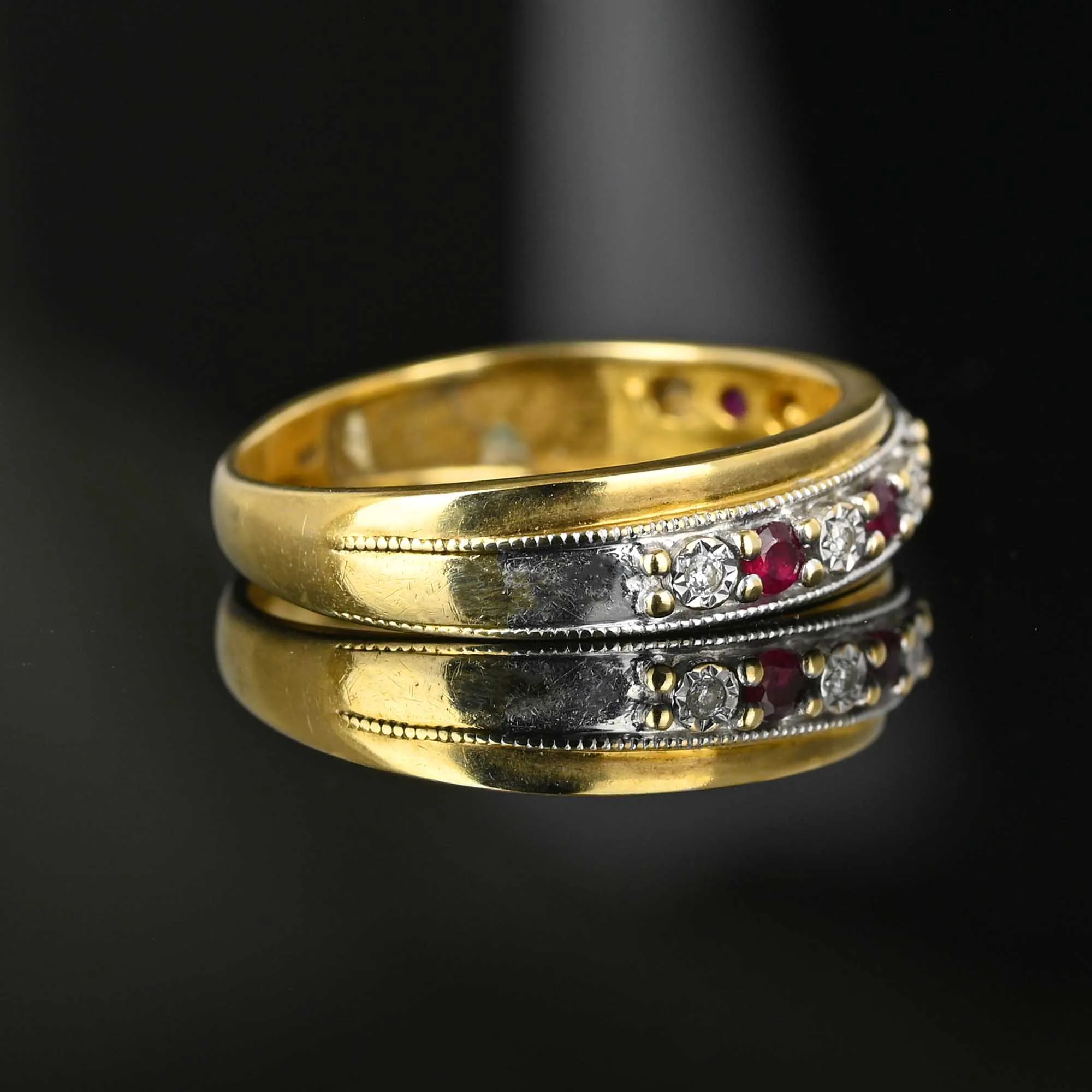 Vintage Diamond Ruby Band Ring in Gold