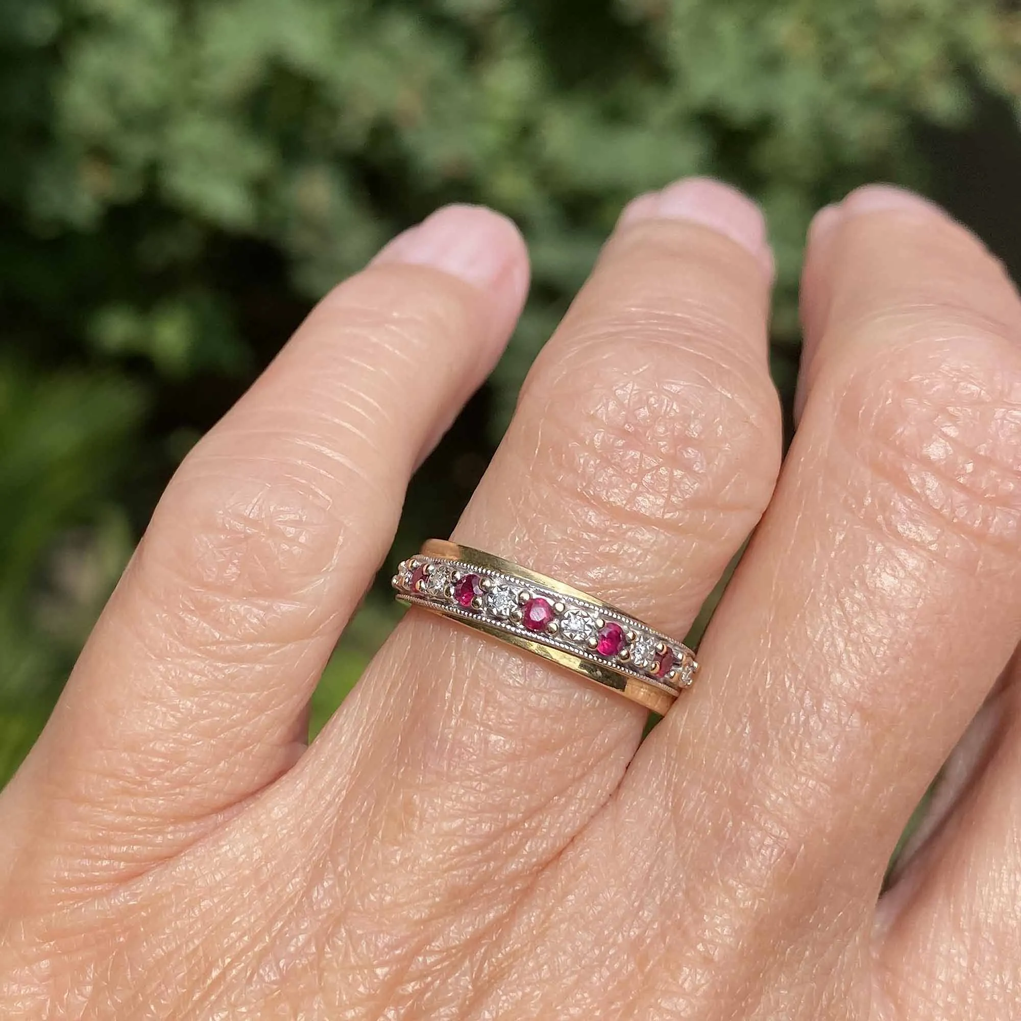 Vintage Diamond Ruby Band Ring in Gold