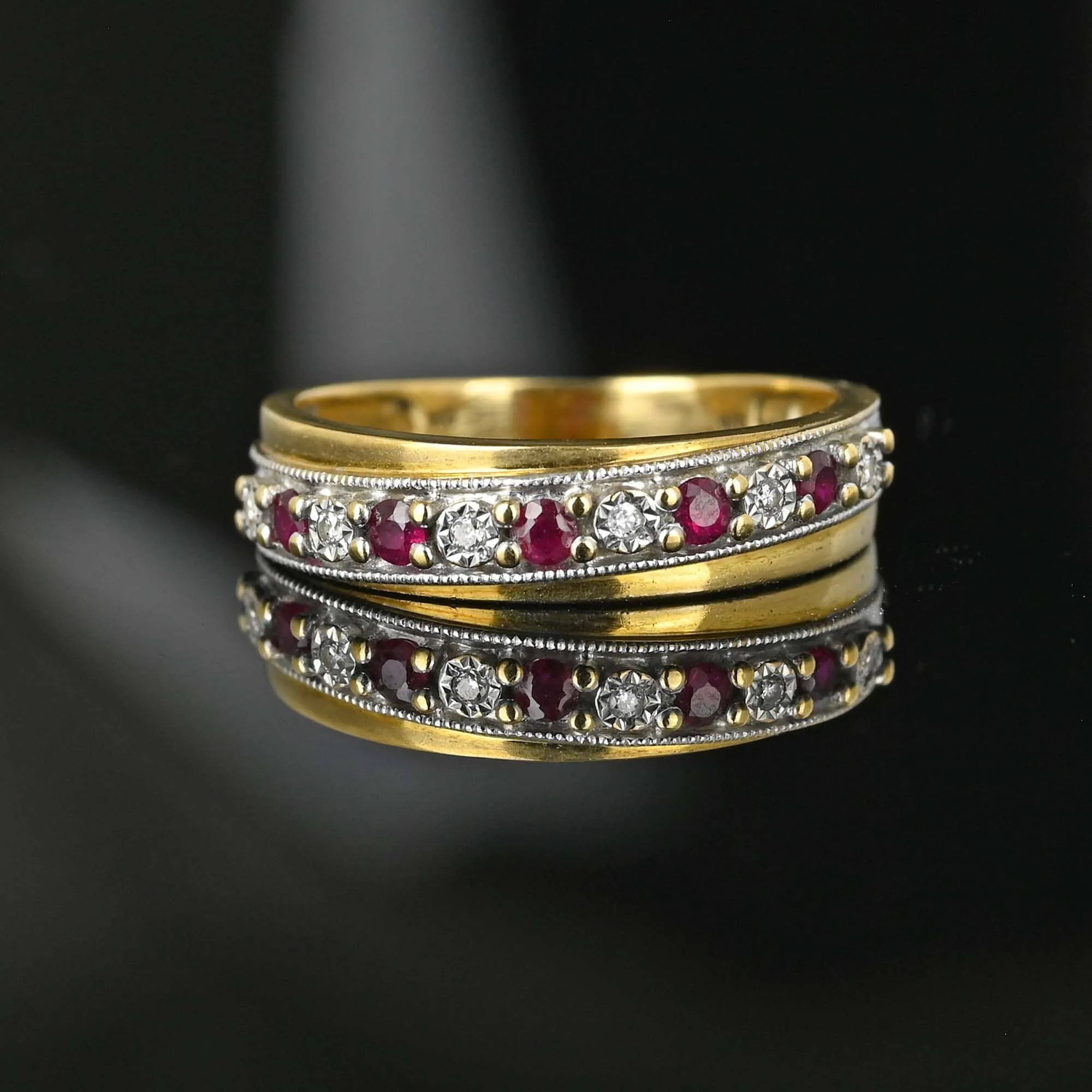 Vintage Diamond Ruby Band Ring in Gold