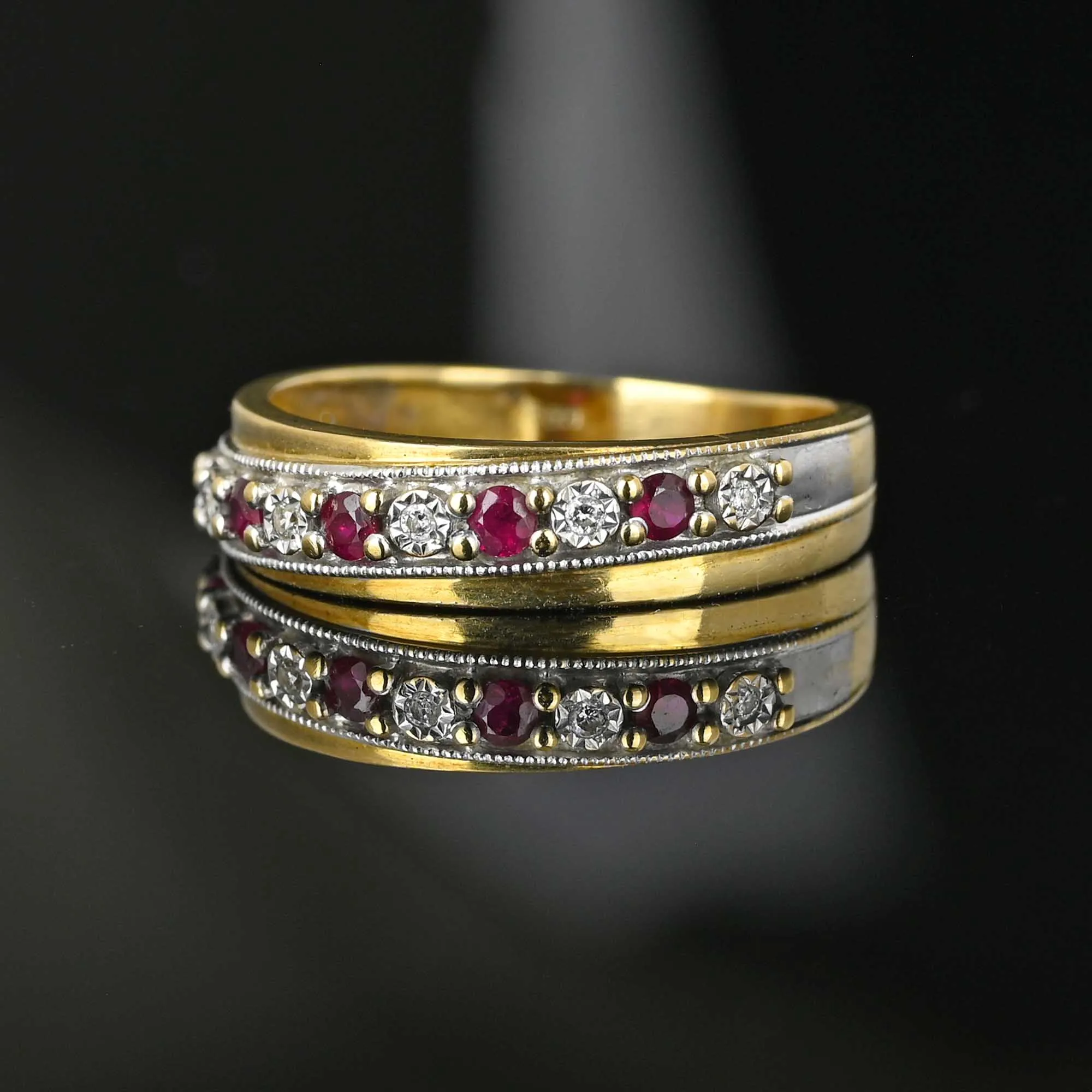 Vintage Diamond Ruby Band Ring in Gold