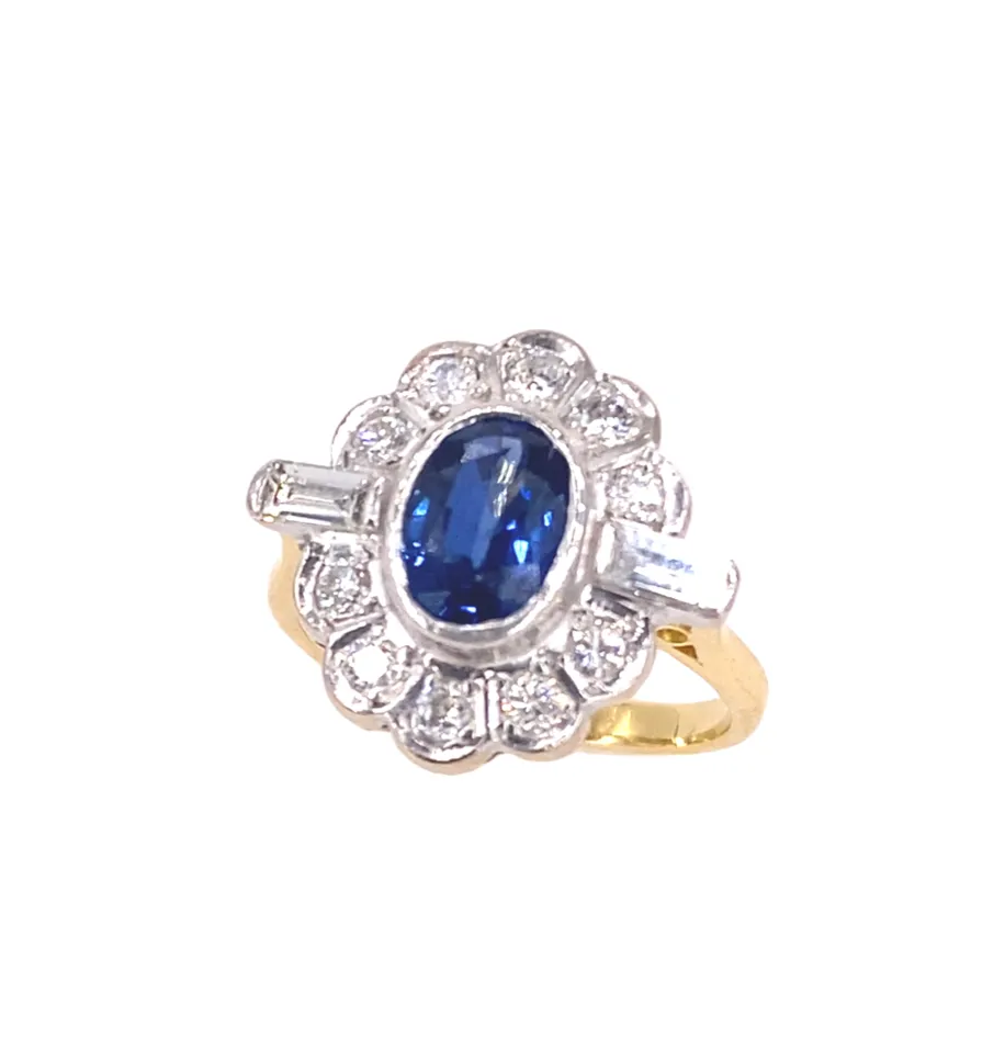 Women’s 18ct Yellow Gold Diamond Sapphire Cocktail Ring - 5.7g 0.70ct